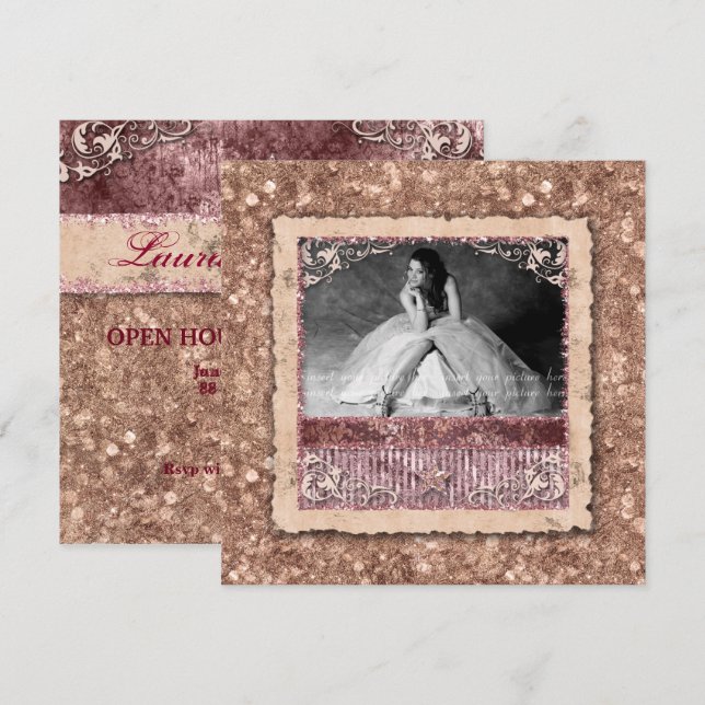 Convites Formado Orador Natal Estrela Dourada Rosa (Frente/Verso)