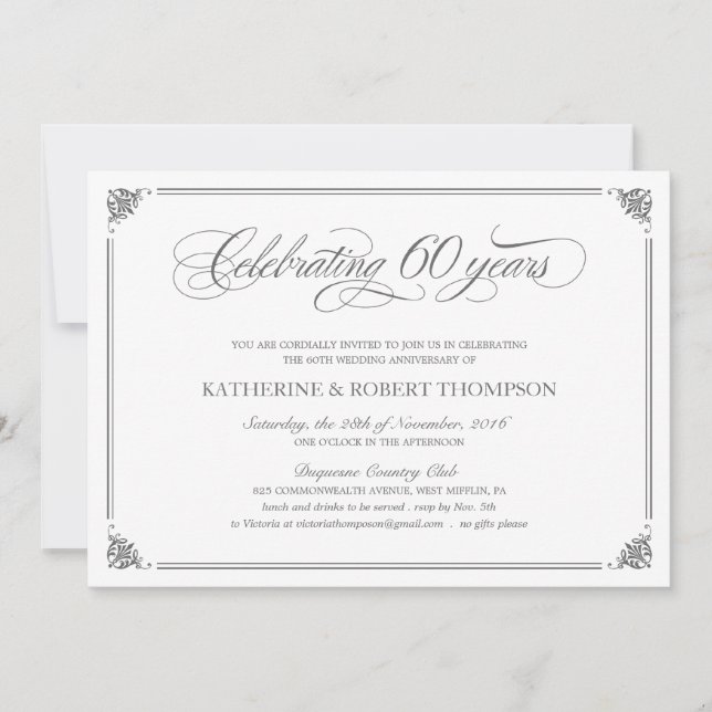 Convites Formais de Aniversário de 60 Anos (Frente)