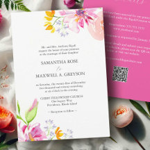 Convites Formais de Casamento com Código QR Floral