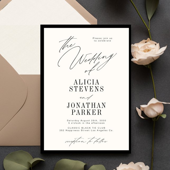 Convites Formal black and ivory classic typography wedding (Criador carregado)