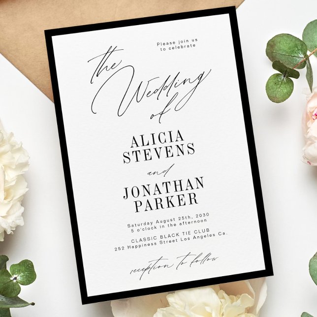 Convites Formal black and white classic typography wedding (Criador carregado)
