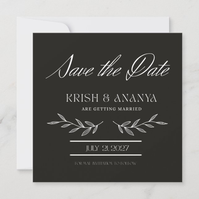 Convites Formal Black Save the Date with White Font (Frente)