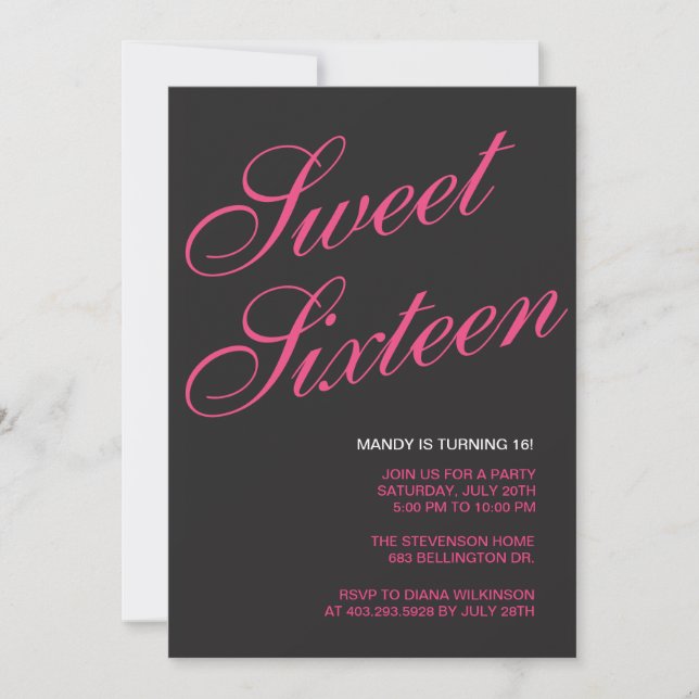 Convites Formal Black Sweet 16 (Frente)