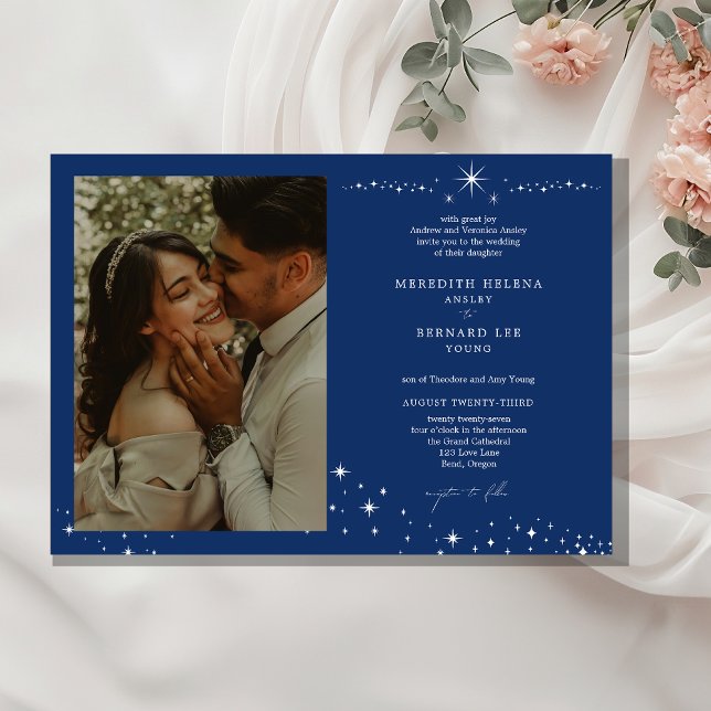 Convites Formal Celestial Elegant Wedding Photo Horizontal (Criador carregado)
