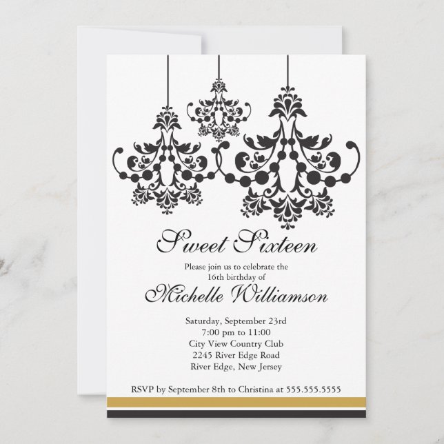 Convites Formal Chandelier Sweet 16ª Festa de aniversário (Frente)