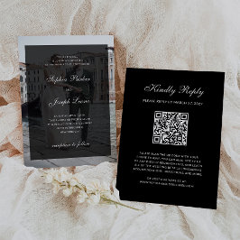 Convites Formal Classic Dark Overlay QR Code Photo Wedding