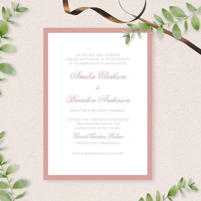 Convites Formal Classic Dusty Rose Border Script Wedding (Criador carregado)
