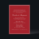 Convites Formal Classic Red Script Elegant Wedding RSVP<br><div class="desc">This elegant wedding invitation features a rich red background paired with classic serif and script typography for a timeless, formal look. Designed for traditional, black-tie, or evening weddings, it sets a polished tone from the first impression. The clean layout highlights your names and wedding details clearly while feeling refined and...</div>
