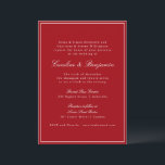 Convites Formal Classic Red Script Elegant Wedding RSVP<br><div class="desc">This elegant wedding invitation features a rich red background paired with classic serif and script typography for a timeless, formal look. Designed for traditional, black-tie, or evening weddings, it sets a polished tone from the first impression. The clean layout highlights your names and wedding details clearly while feeling refined and...</div>