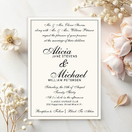 Convites Formal classic traditional vintage ivory wedding