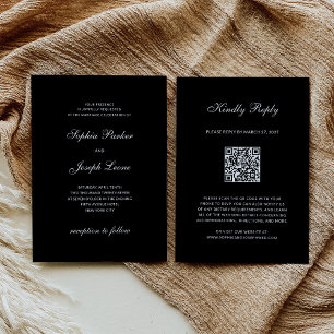Convites Formal e Clássico   Casamento Preto RSVP Código QR