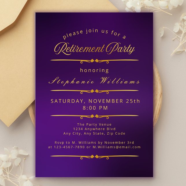 Convites Formal Elegância Partido Dourado Roxo (Criador carregado)