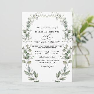 Convites Formal Elegant Botanical Acrylic QR Code Wedding