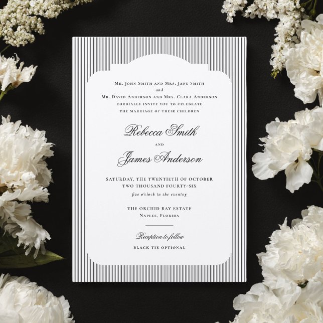 Convites Formal Elegant Classic Black Stripes Wedding (Criador carregado)