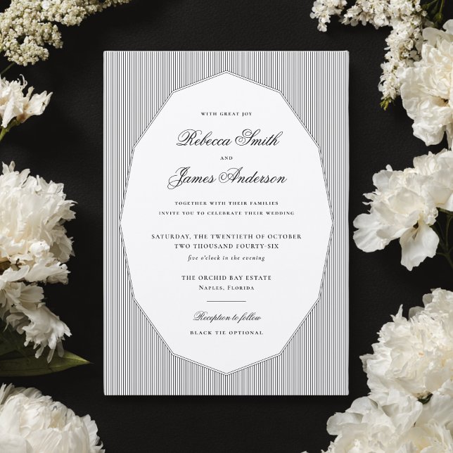 Convites Formal Elegant Classic Black Stripes Wedding (Criador carregado)