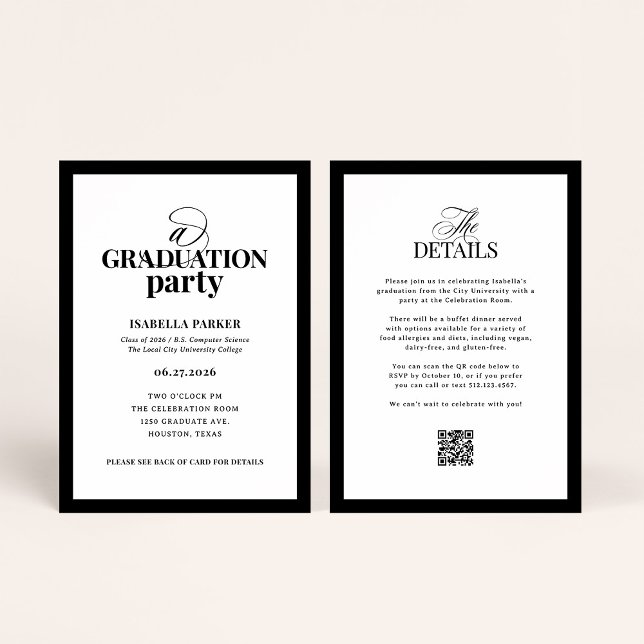 Convites Formal Elegant Graduation Party | RSVP QR Code (Criador carregado)