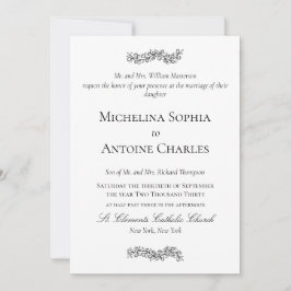 Convites Formal Elegante Preto e Branco | Casamento
