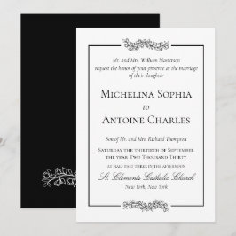 Convites Formal Elegante Preto e Branco | Casamento