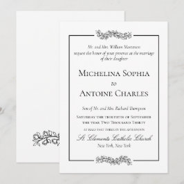 Convites Formal Elegante Preto e Branco | Casamento