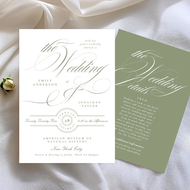 Convites Formal Elegante Sage Green Wedding | Detalhes Ante (Criador carregado)