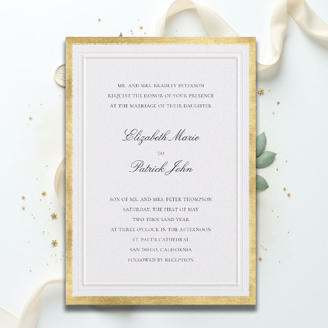 Convites Formal Elevated Gold Pearl Modern Classic Wedding (formal traditional wedding invitation modern classic double frame ballroom black gold pearl white)
