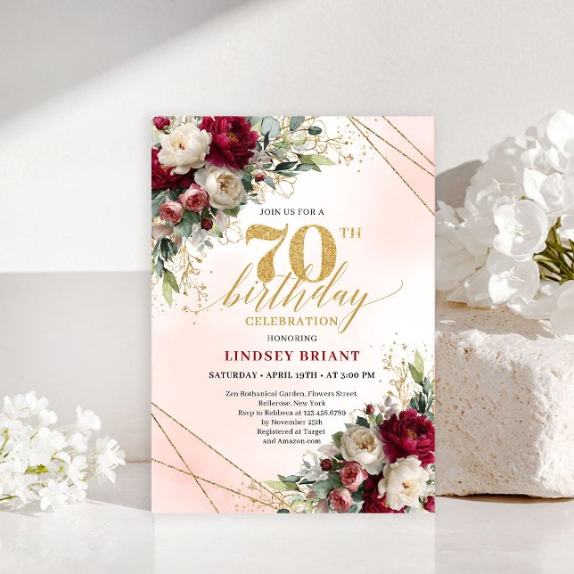 Convites Formal Gold Floral Seventieth Birthday Invitation (Formal Gold Floral Seventieth Birthday Invitation)