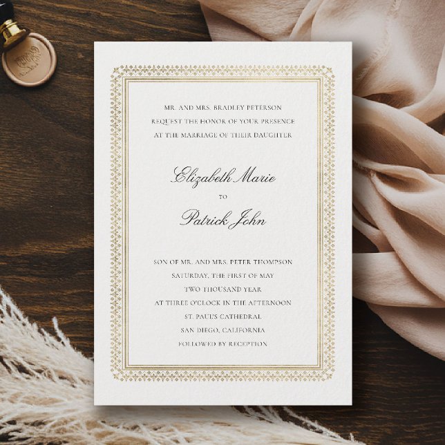 Convites Formal Golden Lys Ivory Modern Classic Wedding (formal traditional wedding invitation modern classic gold ivory deco ballroom black tie)