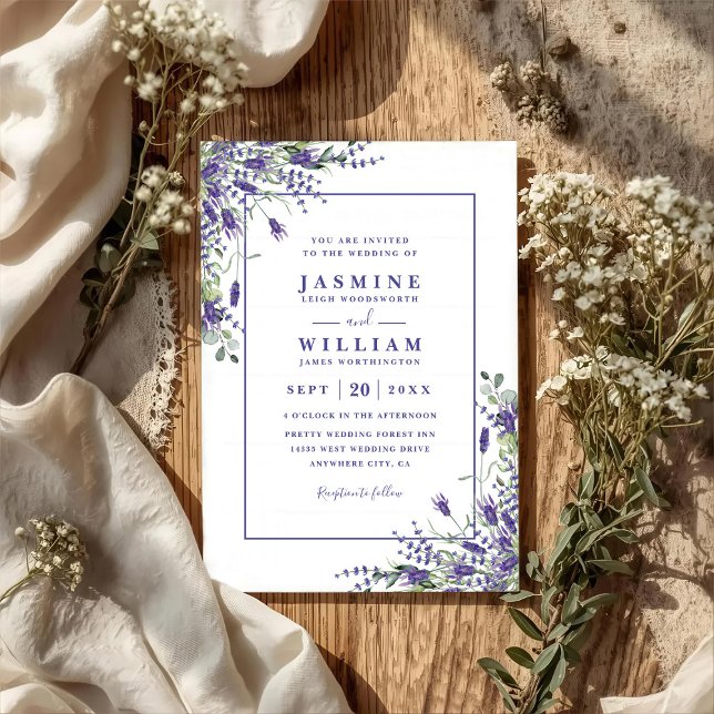 Convites Formal Lavender Eucalyptus Budget QR Code Wedding (Criador carregado)