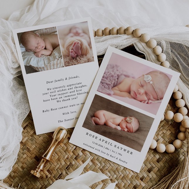 Convites Formal Minimal Photo Baby Birth Announcement Card (Criador carregado)