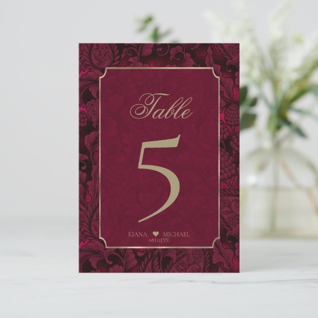 Convites Formal Paisley Table Numbers Burgundy ID767 (Em pé/Frente)