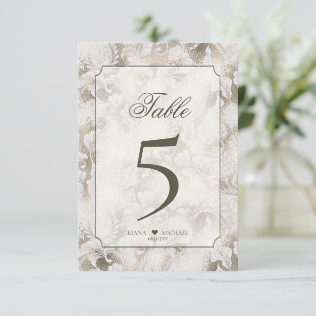 Convites Formal Paisley Table Numbers Champagne ID767 (Em pé/Frente)