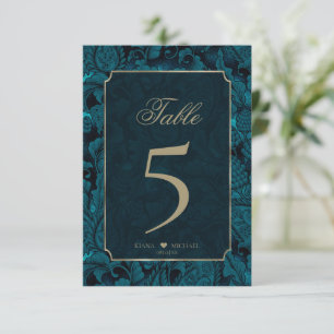 Convites Formal Paisley Table Numbers Dark Teal ID767
