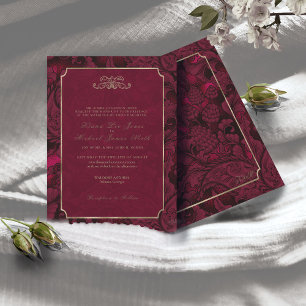 Convites Formal Paisley Wedding Burgundy ID767