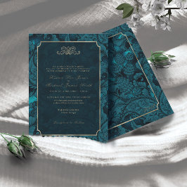 Convites Formal Paisley Wedding Dark Teal ID767