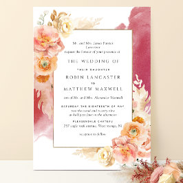 Convites Formal Peach, Blush, Casamento de Cores Aquáticas 