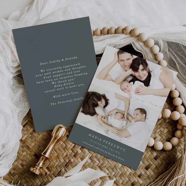 Convites Formal Photo Gray Baby Birth Announcement Card (Criador carregado)