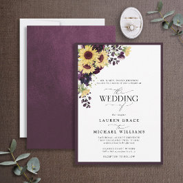 Convites Formal Plum Purple Sunflower Casamento Em