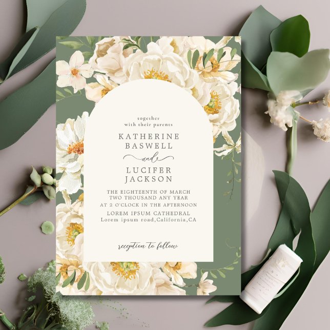 Convites Formal Sage Green com Casamento de Jardim Floral d (Criador carregado)