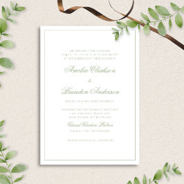 Convites Formal Sage Green & White Border Script Wedding