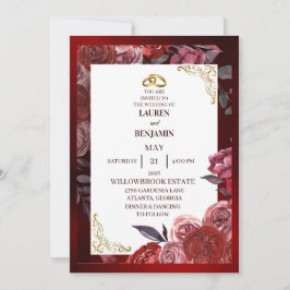 Convites Formal wedding invitation in red and gold