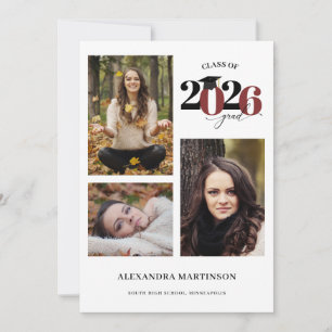 Convites Formando 3 Colagem de Fotos Classe Maroon 2022