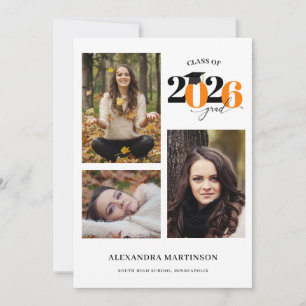 Convites Formando 3 Colagem de Fotos Laranja Classe de 2022