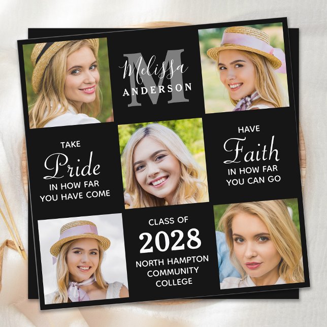 Convites Formando 5 - Colagem de Fotos Graduação em Preto (Criador carregado)