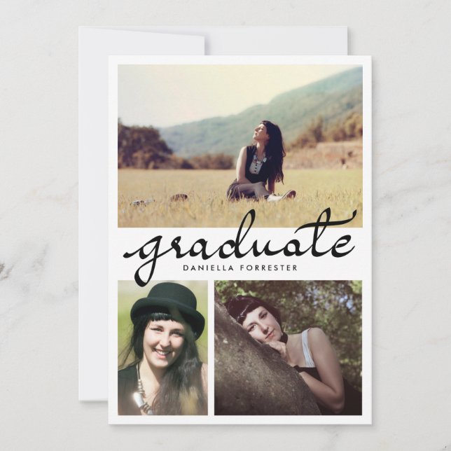 Convites Formando Bonito Caligrafia Três Fotos (Frente)