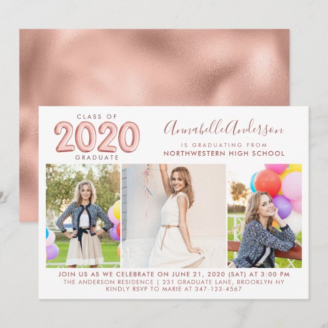 Convites Formando Classe 2020 Graduação Dourada do Balão (Frente/Verso)