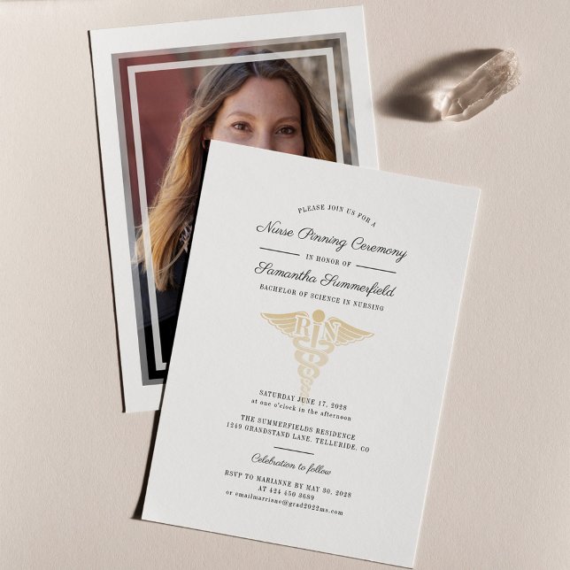 Convites Formando de Enfermeira Moderno 2025 (Nurse Graduation Photo Pinning Ceremony Invitation)