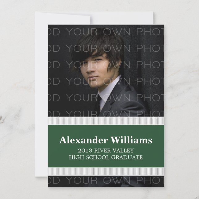 Convites Formando de faixas de cores da escola verde/branca (Frente)