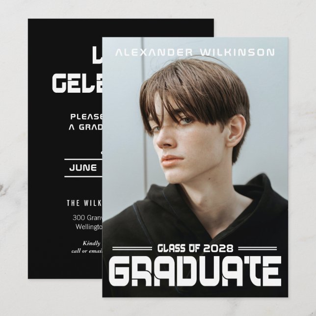 Convites Formando de Fotografia de Cara Branca Preta de Scr (Frente/Verso)