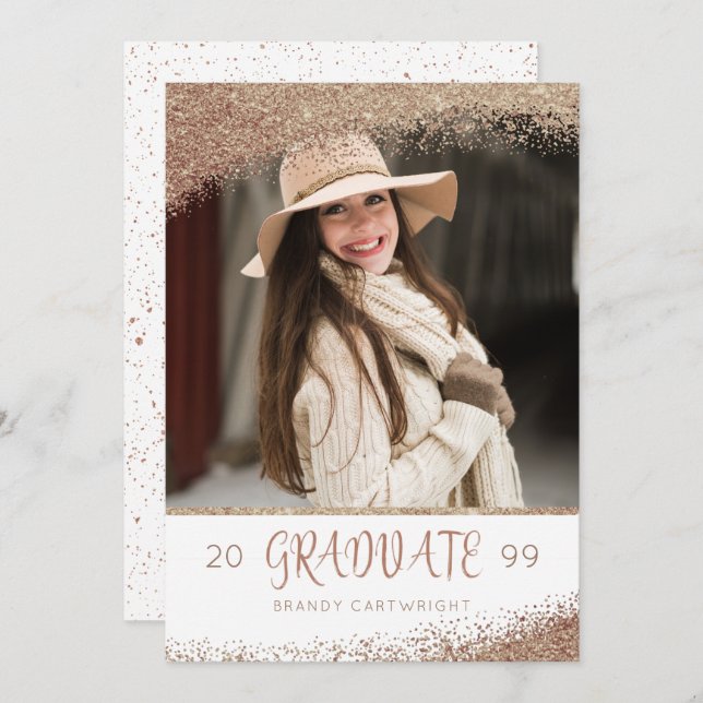 Convites Formando de Script de Pincel de Cobre e Largura Do (Frente/Verso)