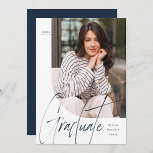 Convites Formando de script moderno marinho uma graduação d